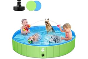 YIKANWEN Piscine pour Chien Pliable, 160x30cm en PVC, Stable et Antidérapant, Pataugeoire Chien Portable pour Animaux de Compagnie, Enfants, Verte