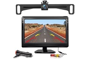 Kairiyard 4.3 Pouces Voiture HD LCD Moniteur 12 V-24 V avec LED Vision Nocturne Caméra de recul étanch pour Voiture, SUV, Van, Pickups et Camions.