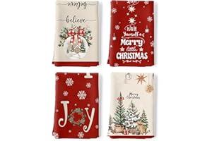 Arquiel Rosso Albero Di Natale Boho Casale Set Di 4 Strofinacci Cucina Strofinacci Cotone 100% Assorbente Canovacci Cucina Decorazione Regali Di Vacanza 48 Cm X 70 Cm