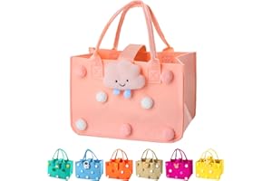 Sac de Courses Cabas, FainFun 30 * 20 * 18 cm Panier a Courses avec Poignée, Rectangulaire Corbeille Feutre avec Anse, Sac de Courses Reutilisable pour Journaux (Rose)