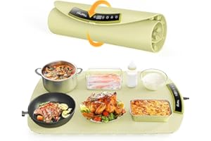 COLDFILL Chauffe Plat Electrique - Chauffe Assiette pour Aliments - Plaque Chauffante Electrique avec Sécurité Enfant, Chauffage de Toute la Surface en 5s, 40°C to 110°C Réglables pour Les Fêtes