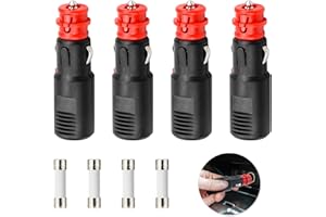 HUKNEQN 4 Pezzi Set Presa Accendisigari Maschio, 12V 24V Spinotto Presa Accendisigari Auto Spina, con Fusibile Sostituibile, Adatto per Auto Camion Moto Frigorifero per Auto e Dispositivi Elettronici