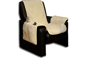 ‎BRANDSSELLER Brandsseller Sesselschoner Sesselüberwurf Sesselauflage Sesselbezug Polster kuschelweich in Lammflor-Optik - mit seitlichen Taschen - Natur