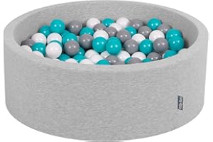 KiddyMoon Bällebad 90X30cm/300 Bälle ∅ 7Cm Bällepool Mit Bunten Bällen Für Babys Kinder Rund, Hellgrau:Grau/Weiß/Türkis