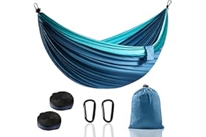 ZOUWAY Hamac de camping et d'extérieur - Hamac parachute portable super léger avec deux sangles d'arbre - Hamac simple en nylon pour arbre de voyage (bleu lac, 280 x 140 cm)