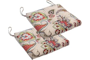 Makimoo Sitzkissen mit Bändern, wetterbeständig, für den Innen- und Außenbereich, 42 x 42cm (Khaki Blumen)