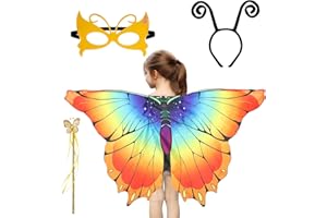 IWTBNOA Alas de mariposa para niños, 4 unidades, capa de alas de hada, disfraz con máscara de fieltro, diadema, varita de hadas, capa de mariposa, alas de mariquita para carnaval, disfraz, fiesta de