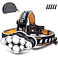 Ochter Rechargeable Headlamp, 8 LED Headlamp Flashlight 18000 Lumen 8 Modes with White Red Lights USB Cable 2 Batteries, Waterproof Head Lamp for Outdoor Camping Cycling Running Fishing, Abs