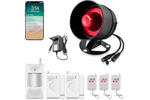 FUERS Alarma Puerta con Sirena, Alarmas para Casa WiFi sin Cuotas 115dB Sirena Alarma con Sensor de Movimiento, Sensor Puerta, Control Remoto Sistema de Seguridad para el Hogar Compatible con Alexa