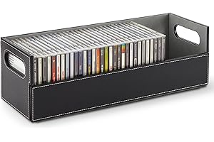 Stock Your Home CD Storage Box, Organizer Shelf for Movie Cases, DVDs, Cassette Tape Display Stand, Disc Holder Can Store Up to 40 CDs, Faux Leather (Black)