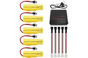 ZYGY 5PCS 3.7V 1000mAh Batterie avec 5 en 1 Chargeur pour TB202 TB201 TM201 TM202 TC141 DE35 DE38 DE40 DE50 DE84 S767 SL-356A 1220A RC Stunt Car Voiture de télécommande de Jouet RC Tumble