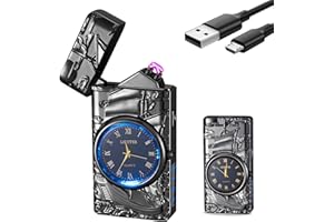 RSBYE Encendedor Eléctrico Barco con Reloj, Encendedor de Plasma de Doble Arco, Elegante Encendedor Personalizado, Encendedor USB Recargable, Encendedor para Hombre y Mujer con Caja de Regalo (Negro)