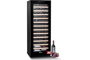 Kalamera KRC-170AFG - Frigorifero per vino nero, 65 bottiglie, 170 litri, display a LED per regolazione della temperatura, colore: Nero