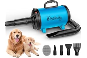 Blanlody Dog Hair Dryer Blaster 3200W/4.5HP Pet Grooming Hair Dryer Low Noise Temperature Heater with 5 Different Nozzles and Pet Grooming Brush