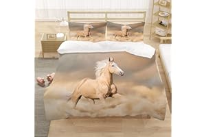 ZZXHG Funda Nordica 150x200 Amarillo Animal Caballo Adulto, Funda de Edredón Cama 90 Infantil de Microfibra, Juego de Ropa de Cama para Niños Niñas con Cremallera y 2 Funda de Almohada 50x75 cm