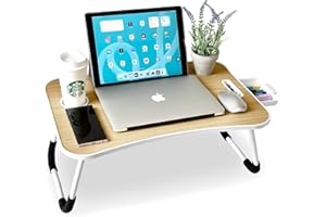 unycos - Vassoio per la Colazione e da Letto【60x40x26 cm】Tavolo Pieghevole con Leggio, Supporto Multifunzionale per Computer Portatile, Tablet, Lavorare, Leggere (Noce con Cassetto)