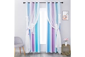 MINGPINHUIUS Blickdicht Vorhang Verdunkelungsvorhänge Doppelschicht Sterne Vorhänge Elegante Vorhänge Stern Fenster Vorhang für Wohnzimmer Kinder Jungen Mädchen Schlafzimmer