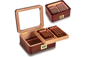 Marvero Humidory do cygar, humidory, hiszpańskie cygara, drewniane pudełko na cygara, z nawilżaczem humidorowym, higrometrem, dzielnikiem, prezent dla miłośników cygar (50 cygar)