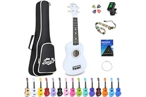 Amdini 21 inch Soprano Ukulele Basswood Acoustic Mini Guitar for Beginner Kid Starter with Case Strap Tuner Picks Strings Primary Tutorial
