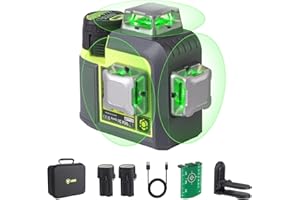 Niveau laser LasGoo 3D-RS12 3x360° faisceau vert pour construction et accrochage, auto-nivelant, 2 batteries rechargeables 11.1V (24h), support magnétique réglable, câble Type-C