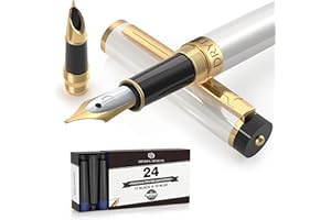 Dryden Designs Fountain Pen - Medium and Fine Nibs | Includes 24 Ink Cartridges and Ink Refill Converter | Calligraphy Pen, Consistent Writing, Smooth Flow - Pearl White