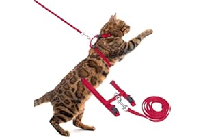 PUPTECK Adjustable Cat Harness and Lead Set Escape Proof Kitten Strap Collar for Walking Travel, Red