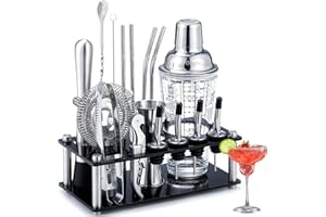 Cocktail Set, Ohuhu 17 Teiliges Cocktail Shaker mit Ständer, Edelstahl Barkeeper Set, Cocktail Shaker Set Professionelles ​Barzubehör Werkzeug, Cocktail Bar Set Geschenk für Weihnachten, Bar, Party