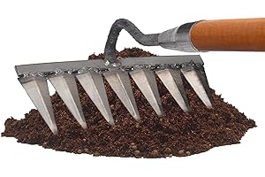 LINGJIONG Rastrello per erbacce da giardino, in metallo, 4/5/6/7 denti, rastrello da giardino, rastrello per , diserbo, pietra, ghiaia, radice e rastrello da giardino