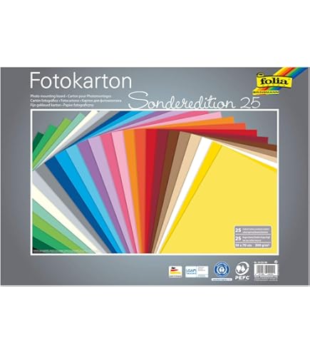 folia 67/25 99 - Gekleurde papiermix, ca. 50 x 70 cm, 130 g/m², 25 vellen gesorteerd in 25 kleuren, voor het knutselen en creatief ontwerpen van kaarten, raamfoto's en