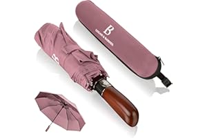 LOGAN & BARNES Regenschirm sturmfest bis 140 km/h - Taschenschirm mit echtem Holzgriff und zertifizierter Teflon-Beschichtung gegen Feuchtigkeitsschäden Modell Dublin