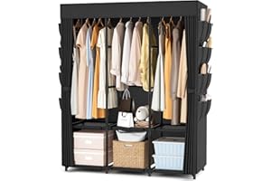 Vicye Armadio in Tessuto, Guardaroba Grande da 3 Barra Appendiabiti, 3 Ripiani e 8 Tasche Laterali, Armadio Camera da Letto con Copertura, Armadio Pieghevole per Spogliatoio 125 x 42,5 x 160 cm Nero