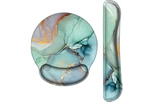 HAOCOO Keyboard Wrist Rest Pad and Mouse Wrist Rest Support Mouse Pad Set, Non-Slip Rubber Base Wrist Support with Ergonomic Raised Memory Foam for Easy Typing & Pain Relief (Green Marble)