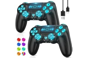 TURPOW Wireless Controller 2pcs for PS-4 Gamepad Remote Control RGB with Dual Motor Vibration 6-Axis Sensor Turbo 3.5mm Audio Jack Touch Pad for Ps-4/Pro/Slim/Pc