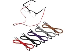 ROWWAIT 5pcs Eyeglass Strap Chains Cord Adjustable,Sports PU Leather GlassesStrap,Glasses Strap Spectacles Cord Sport Sunglass String Lanyards Eyewear Retainer for Outdoor Activities Reading Glasses