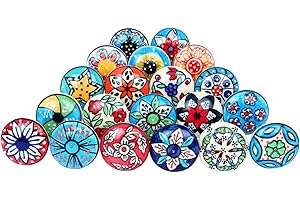 Ajuny Ręcznie malowane ceramiczne gałki do drzwi szafek do szuflad i mebli kolorowe ręcznie malowane uchwyty do mebli kuchennych uchwyty z polerowanym wykończeniem wielokolorowe opakowanie 20 szt