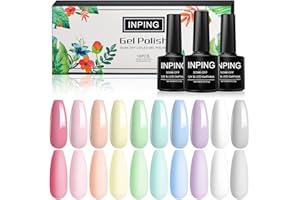 INPING Pastel Gel Nail Polish, 10 Colors Spring Summer Candy Gel Polish, Purple Pink Sky Blue Green Yellow White Grey Macaron Nail Varnish Set Soak Off UV/LED for DIY Nail Art Salon, Easter Gifts