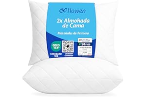 Flowen Almohadas para Cama 40x70 2 Unidades Relleno Cojin Hipoalergénico Antiácaros y Suave Rectangular para Hogar con Funda Exterior de Almohada Respirable en Poliéster Blanco