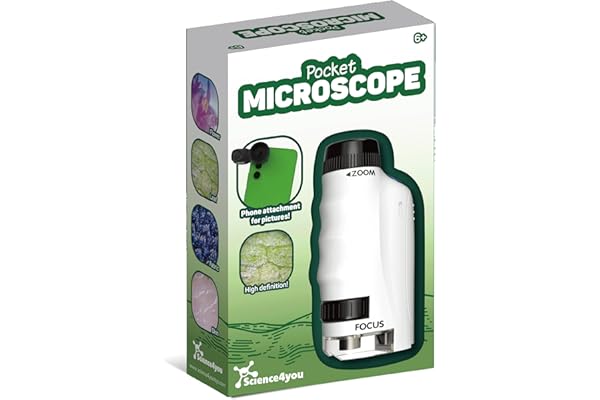 Science4you Microscope de Poche pour Enfants 6+ Ans – Petiscope Enfant Portable avec Manuel d'expériences et Outils de Laboratoire, Jouet Éducatif pour Garçons et Filles de 6 7 8 9+