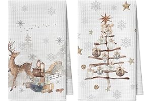 Artoid Mode Copos de nieve, árboles, regalos, renos, Navidad, paños de cocina, paños de cocina, 42 x 65 cm, para invierno, decoración navideña, toallas de poliéster, juego de 2 unidades