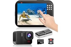 TIMNUT 4K60fps Cámara Acuatica Pantalla Táctil - Cámara Subacuática 10M con 64G Tarjeta SD, HD 48MP WiFi Cámara Deportes Estabilización 6-Axis,8X Zoom Cámara de Acción con Casco Accesorios