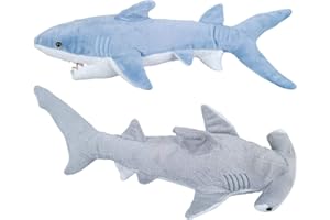 Bedwina Tiburones de Peluche – Paquete de 2 Grandes, 35,56 cm Mako y 33,02 cm Hammerhead Juguetes de tiburón de Peluche, Juguetes de Animales de Peluche, para bebés y niños pequeños