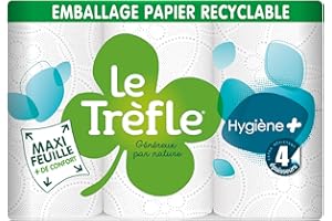 LE TREFLE Le Trèfle Hygiène Plus - Papier toilette, 6 Rouleaux, 4 épaisseurs, Confort Ultime, Douceur remarquable, Maxi Feuilles, Blanc