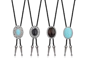 Finrezio 4Pcs Ties für Männer Damen Handgemachte Cowboy Leder Krawatte Western Native American Original Black Tie Vintage Clip Kostümzubehör