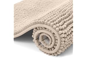 Homaxy Tapis de bain en chenille - Antidérapant - Doux et absorbant - Lavable - 40 x 120 cm - Beige