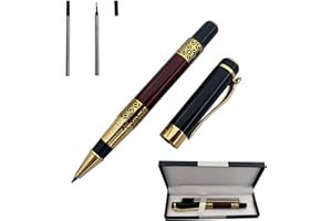 Accod Comfortable Grip Metal Rollerball Pen Business Signature Pen Fluent Writing Pen with Two 0.5mm Replacement Black Refills Gift Pen Premium Gift Box (Black&Red)
