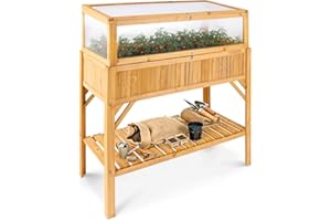 ‎AREBOS Arebos Hochbeet aus Holz mit Frühbeet-Aufsatz und Ablagefach | für Garten, Balkon und Terrasse | Innenleben mit Schutzvlies ausgestattet | 119 x 53 x 124 cm | Pflanzkasten & Blumenkasten | Pflanzbeet