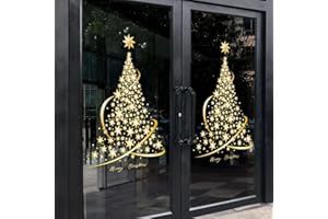 Cityhermit - 2 Pack Christmas Tree Stickers - Large Golden Christmas Tree - Wall, Window, Door Display - Window Stickers