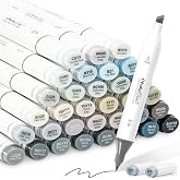 Ohuhu 36 Alcohol Markers Grayscale, Double Point Chisel Tip & Fine Tip Art Marker Set for Artists Adults Coloring Shade Layer