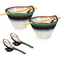 Set Di 2 Ciotole Ramen Giapponesi In Ceramica, Con Bacchette E Cucchiaio, Capacità 1200 Ml, Lavabili In Lavastoviglie, Per Zuppe E Insalate