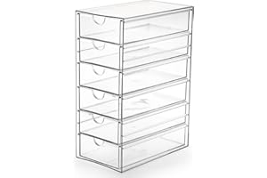 SUMTree Boîte de Rangement Transparente en Acrylique pour accessoiresde Coiffure avec 6 tiroirs, Organisateur de tiroir pour la Salle de Bain, Le Placard, l’Armoire, Le Bureau, 25×17×10cm